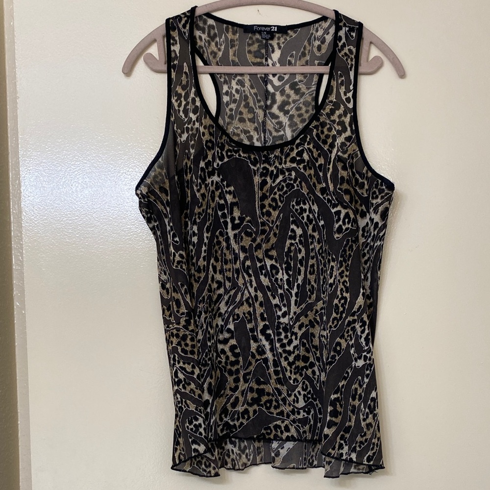 Forever 21 Black and Tan Sheer Animal Print Sleeveless Tank
